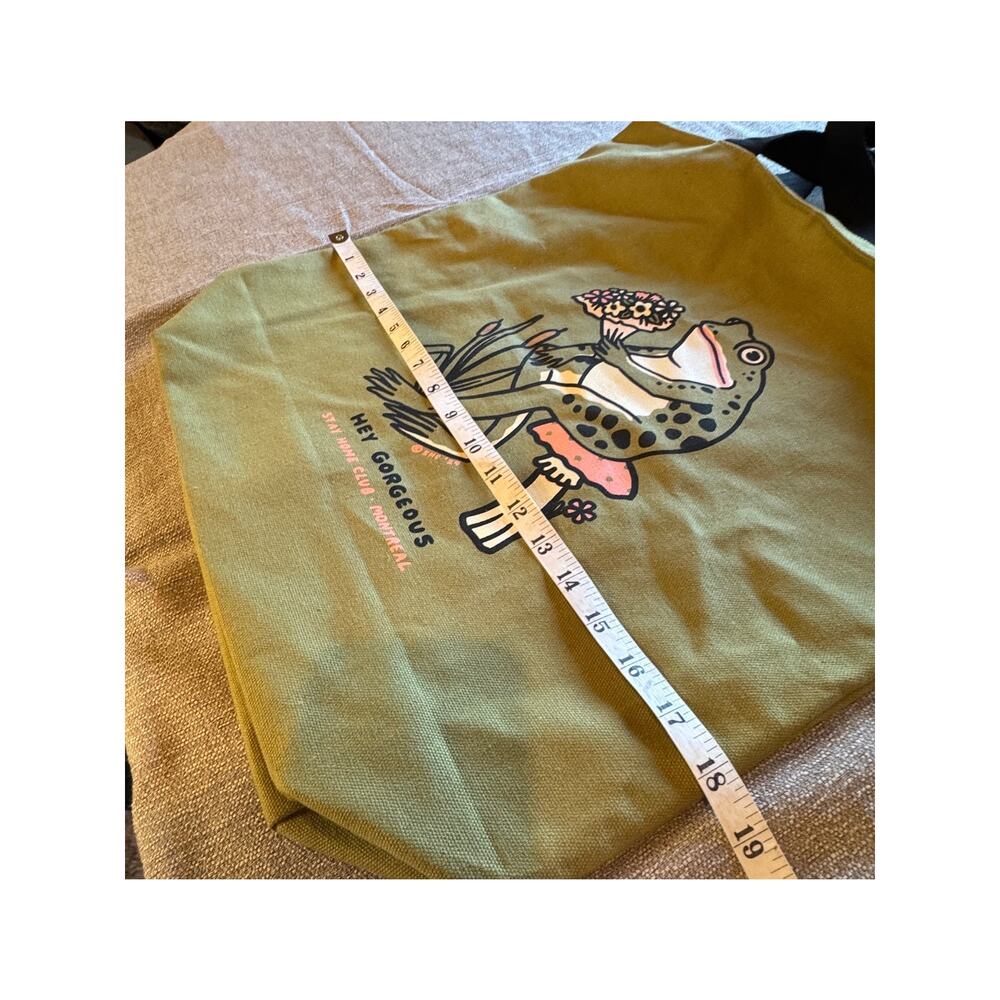 Stay Home Club Hey Gorgeous Frog Tote Bag Mustard Yellow Canvas Montreal - Picture 4 of 11